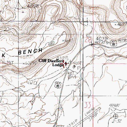Topographic Map of Cliff Dwellers Lodge, AZ