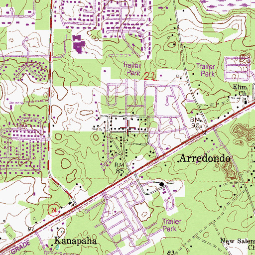 Topographic Map of Arredondo Estates, FL
