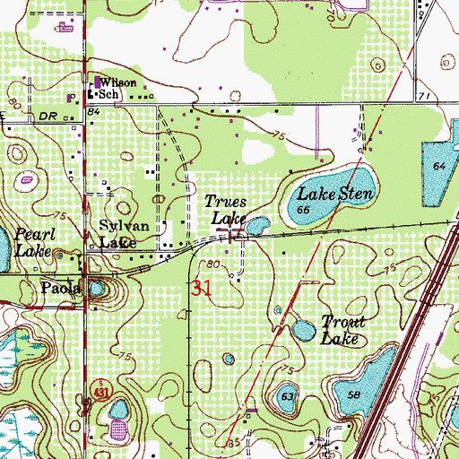 Topographic Map of Twin Lakes Railroad Station, FL