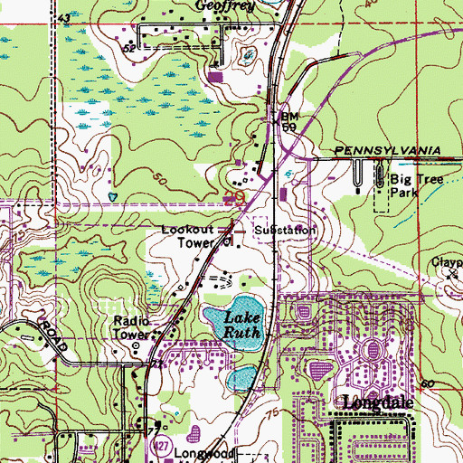 Topographic Map of Longwood Fire Tower, FL