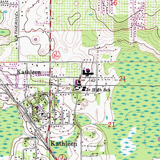 Topographic Map of Kathleen Middle School, FL