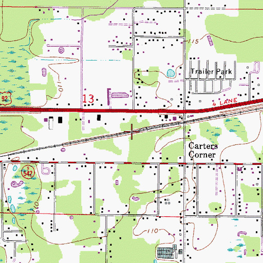 Topographic Map of Carters Railroad Station, FL