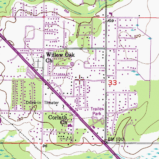 Topographic Map of Willow Oak, FL