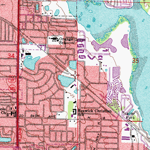 Topographic Map of Bay Pines Station Railroad Station, FL