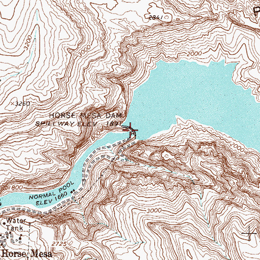 Topographic Map of Horse Mesa Dam, AZ