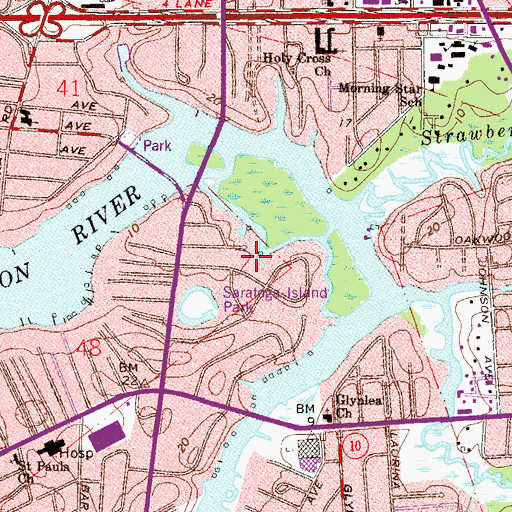 Topographic Map of Saratoga Island Park, FL