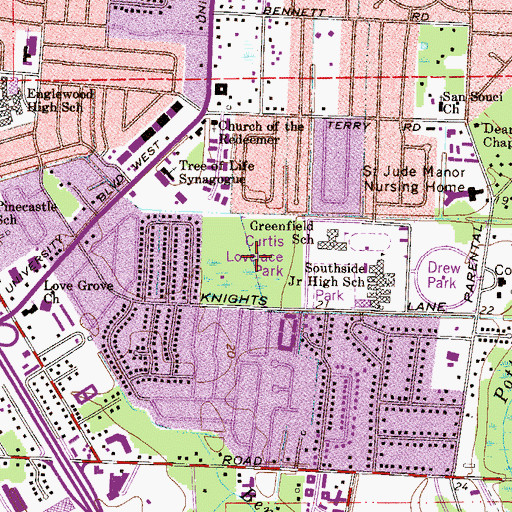 Topographic Map of Lovelace Park, FL