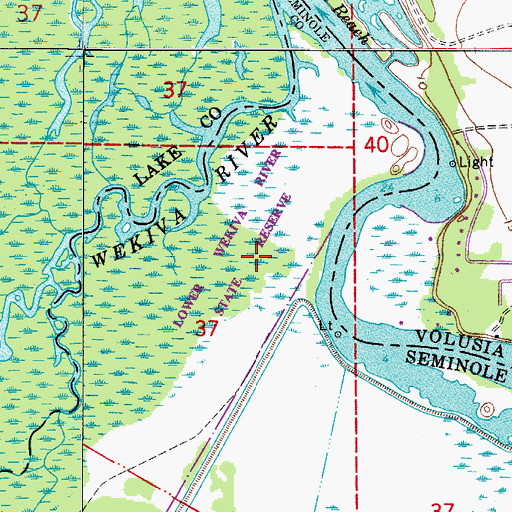 Topographic Map of Lower Wekiva River Preserve State Park, FL