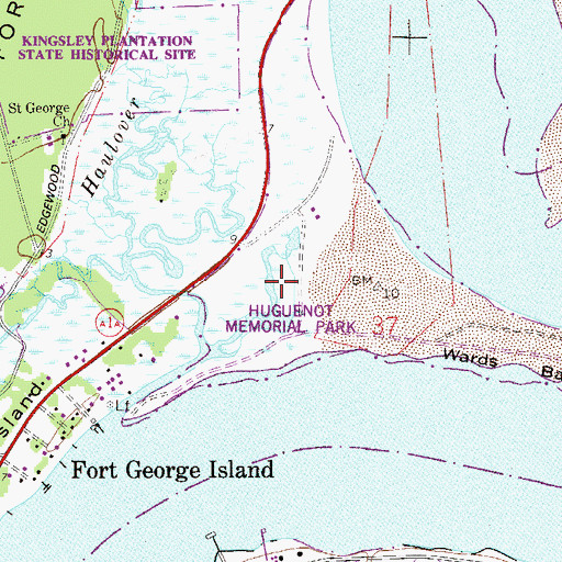 Topographic Map of Huguenot Memorial Park, FL