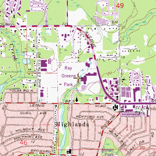 Topographic Map of Ray Greene Park, FL