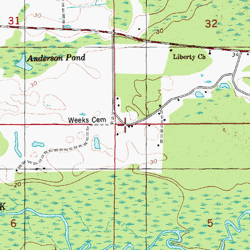 Topographic Map of Weeks Cemetery, FL