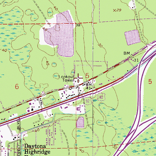 Topographic Map of Tomoka Lookout Tower, FL