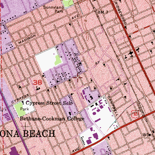 Topographic Map of Daytona Beach Baptist Church, FL
