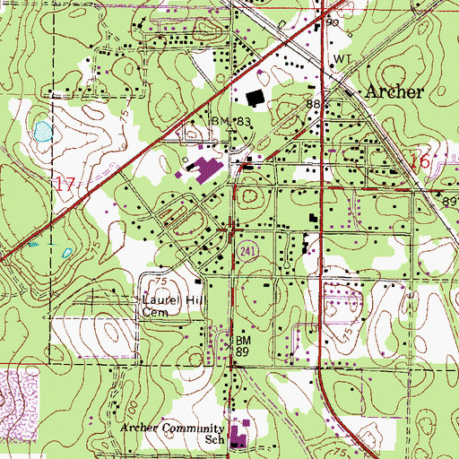 Topographic Map of Archer Baptist Church, FL