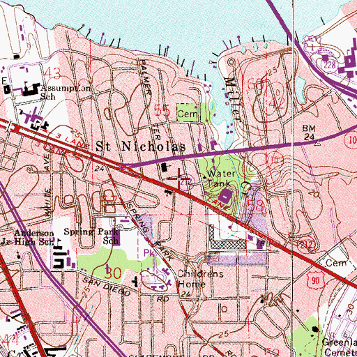 Topographic Map of Baldwin Assembly of God Church, FL