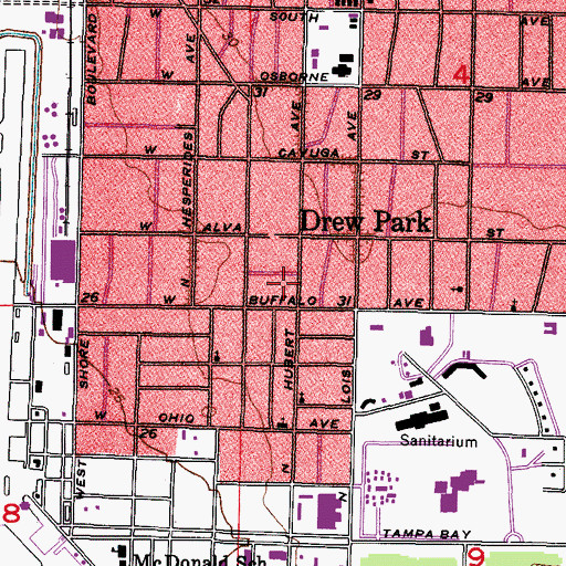 Topographic Map of Drew Park Baptist Temple, FL
