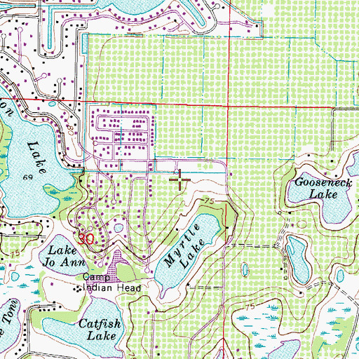 Topographic Map of Myrtle Lake Baptist Church, FL