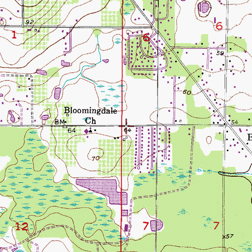 Topographic Map of Bloomingdale Community Church, FL