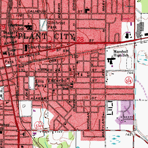 Topographic Map of Pleasant Grove Assembly of God Church, FL