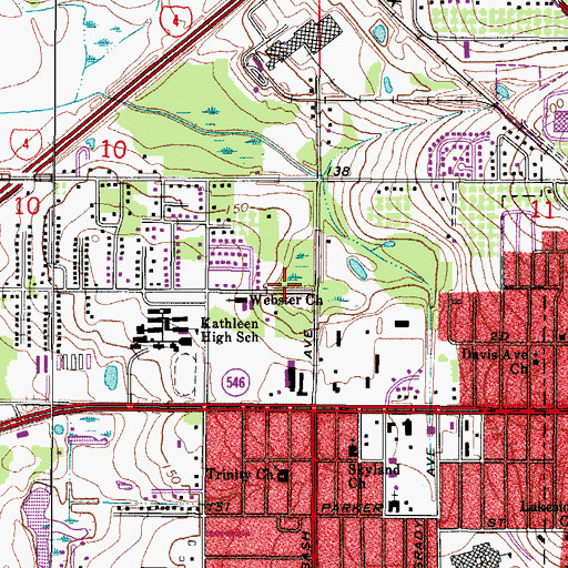 Topographic Map of Webster Memorial Baptist Church, FL