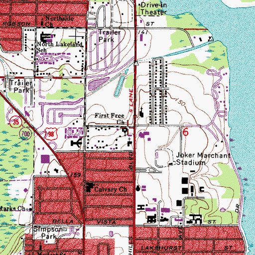 Topographic Map of Temple Baptist Church, FL