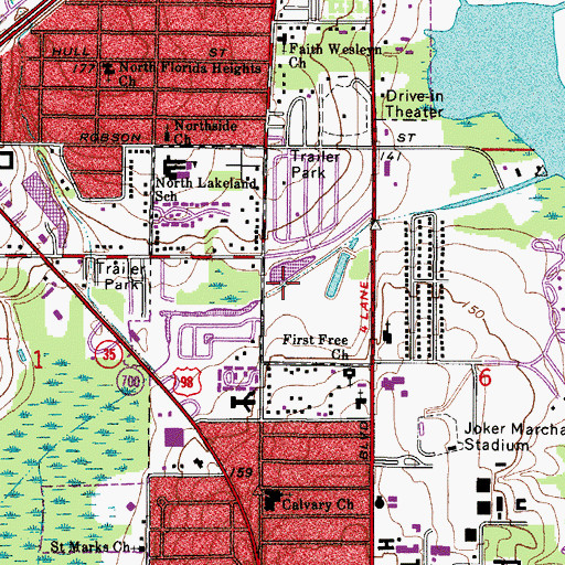 Topographic Map of Calvary Baptist Church, FL