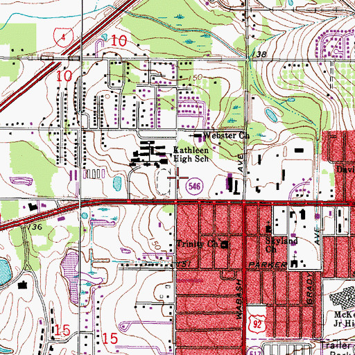 Topographic Map of Kathleen Baptist Church, FL