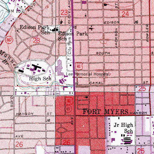 Topographic Map of First Church of Christ Scientist Fort Myers, FL