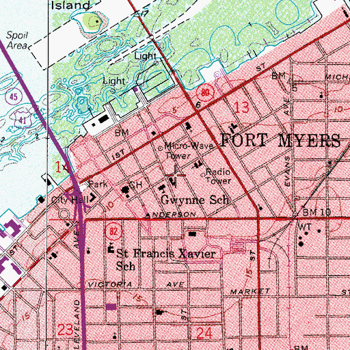 Topographic Map of First Baptist Church of Fort Myers, FL