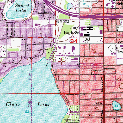Topographic Map of Orlando Junior Academy, FL