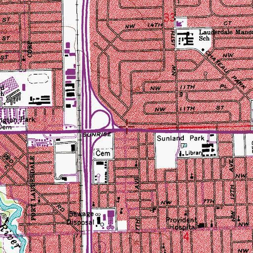 Topographic Map of Lauderdale Manors Baptist Church, FL