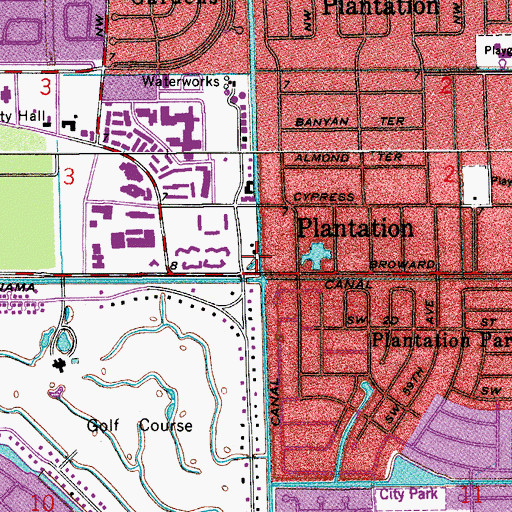 Topographic Map of First Baptist Church of Plantation, FL