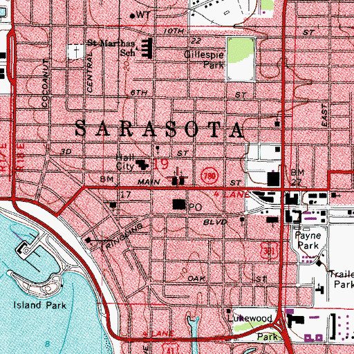 Topographic Map of First Baptist Church, FL