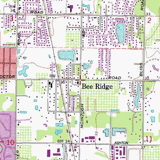 Topographic Map of Bee Ridge Baptist Church, FL