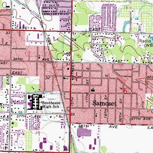 Topographic Map of Samoset First Baptist Church, FL