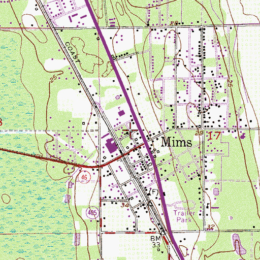 Topographic Map of First Baptist Church of Mims, FL