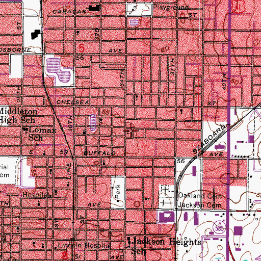 Topographic Map of Tampa Preparatory School, FL