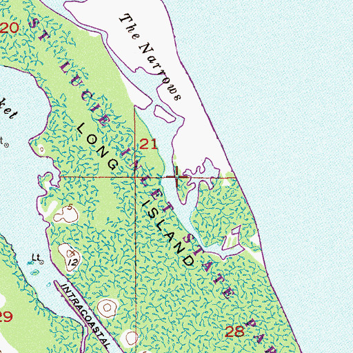Topographic Map of Saint Lucie Inlet Preserve State Park, FL