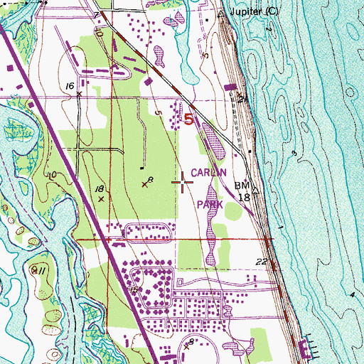 Topographic Map of Carlin Park, FL