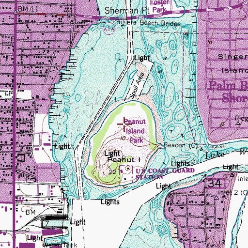 Topographic Map of Peanut Island Park, FL