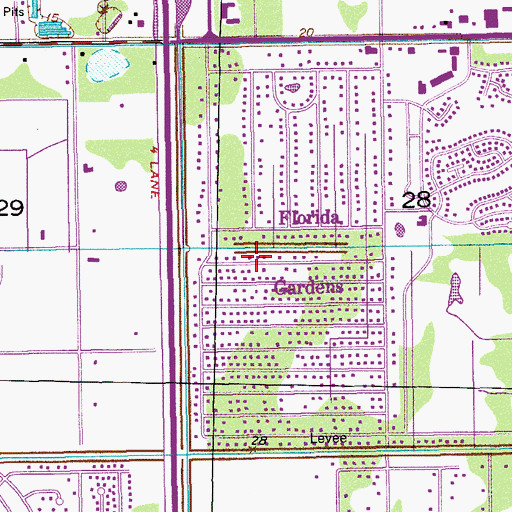 Topographic Map of Florida Gardens, FL