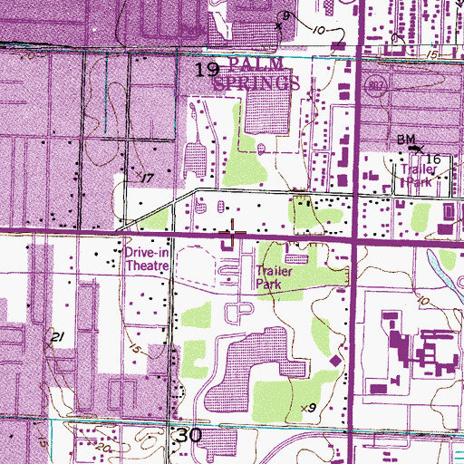 Topographic Map of Palm Springs Baptist School, FL