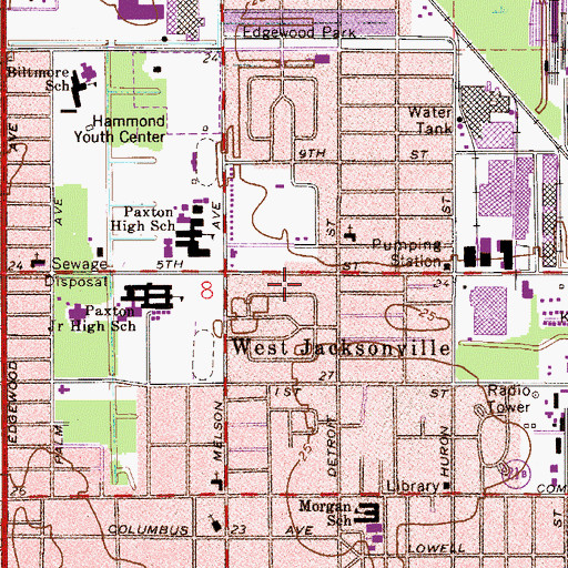 Topographic Map of Westside Baptist Church of Jacksonville, FL