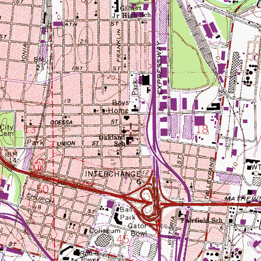 Topographic Map of First Baptist Church of Oakland, FL