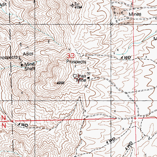 Topographic Map of Climax Mine, AZ