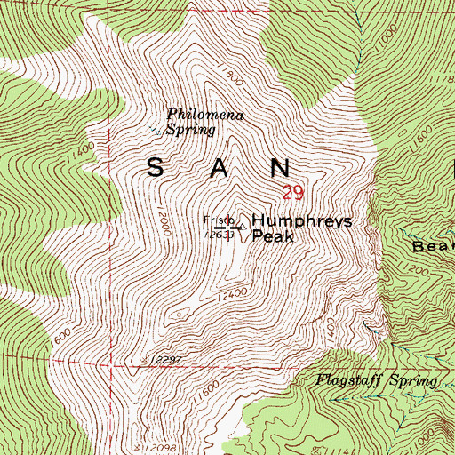 Topographic Map of Humphreys Peak, AZ