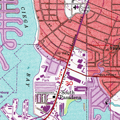 Topographic Map of First United methodist Church of Gulfport, FL
