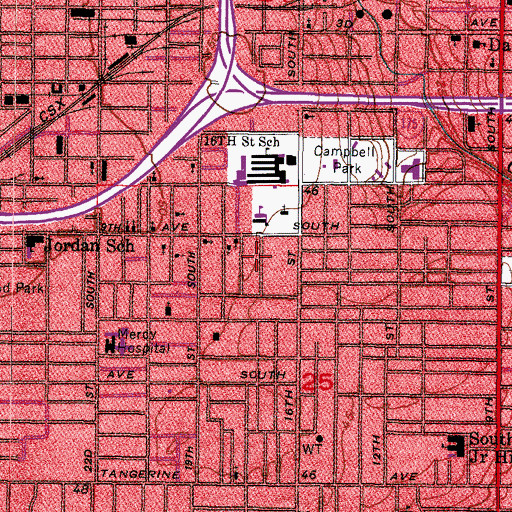Topographic Map of Southside Tabernacle Baptist Church, FL
