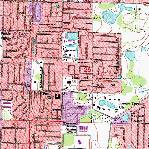 Topographic Map of Highland United Presbyterian, FL