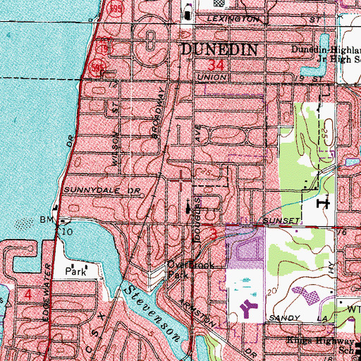 Topographic Map of Saint Andrews Presbyterian Church of Dunedin, FL